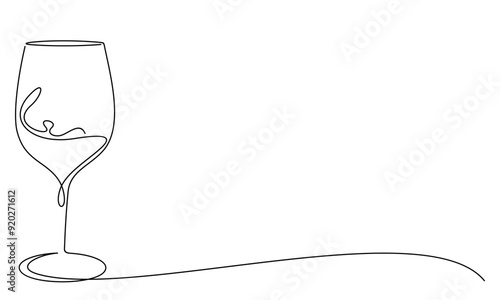 Wine Glass line art style. Anniversary party vector elements.