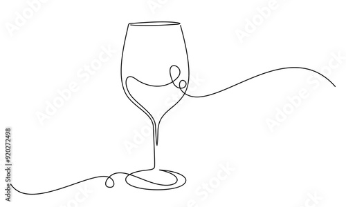 Wine Glass line art style. Anniversary party vector elements.