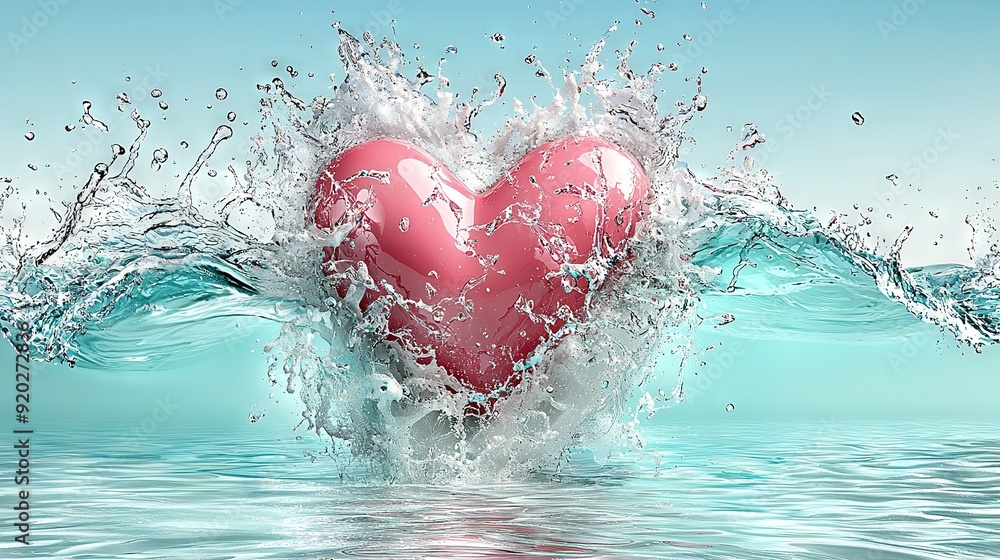 A heart splashing out of the water with a blue sky in the background A heart splashing out of the water with a blue sky in the background