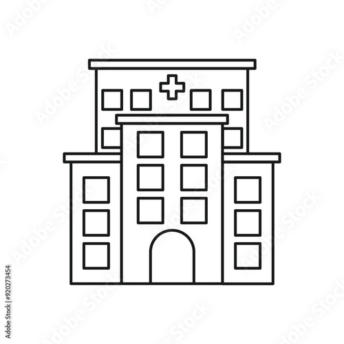 Hospital line icon, outline vector sign, linear style pictogram isolated on white. Medical building symbol, logo illustration.