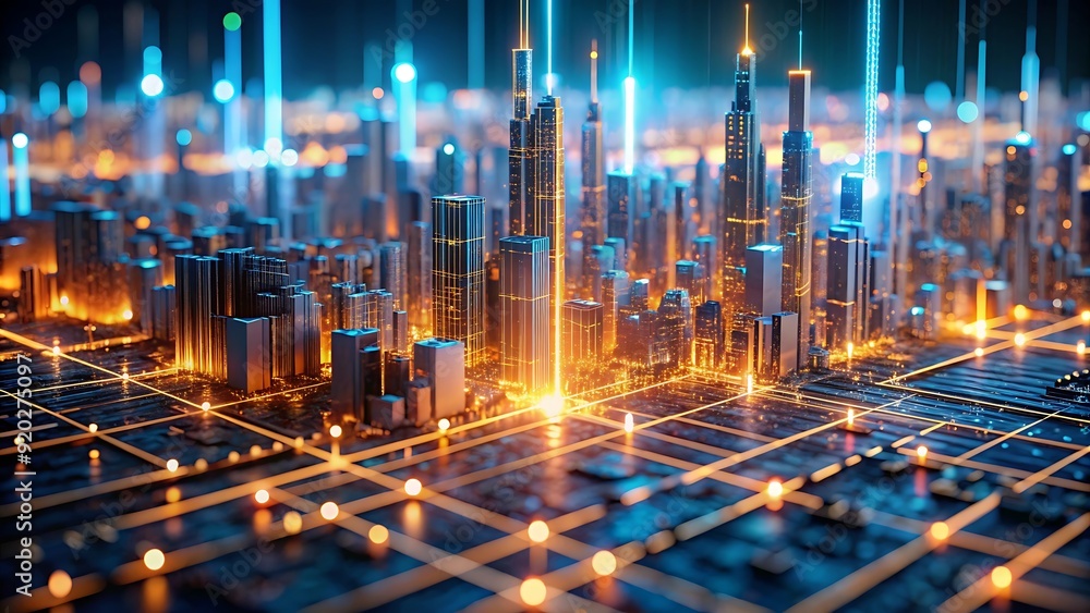 Obraz premium Futuristic Cityscape with Neon Lights.