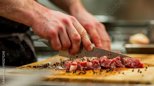 Scoring: Creating shallow cuts in food to promote even cooking or improve presentation, often done on meats and bread for enhanced texture and aesthetics.
