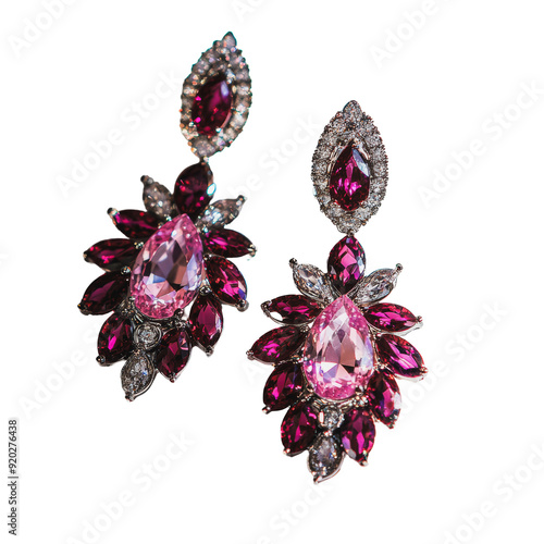 PNG Elegant pink gemstone earrings on display photo