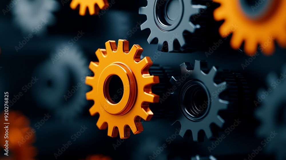 Close-up of vibrant orange and black gears creating a dynamic industrial backdrop, perfect for technology and engineering themes. Close-up of vibrant orange and black gears creating a dynamic industrial backdrop, perfect for technology and engineering themes.
