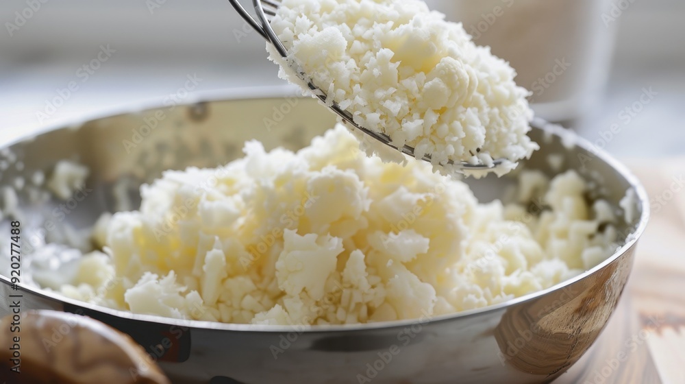 Ricing: Technique of pressing cooked vegetables through a ricer to create a fine, rice-like texture, commonly used with potatoes and cauliflower for a lighter consistency.
Ricing: Technique of pressing cooked vegetables through a ricer to create a fine, rice-like texture, commonly used with potatoes and cauliflower for a lighter consistency.