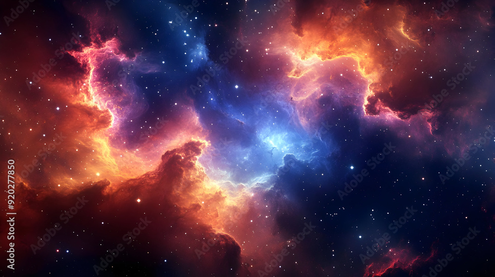 A vibrant cosmic scene showcasing colorful nebulae and stars in a deep space environment. A vibrant cosmic scene showcasing colorful nebulae and stars in a deep space environment.