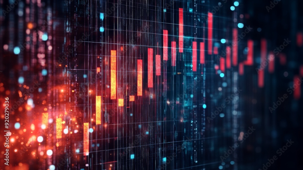 Dynamic stock market chart showcasing data trends with vibrant colors and digital elements for financial analysis. Dynamic stock market chart showcasing data trends with vibrant colors and digital elements for financial analysis.