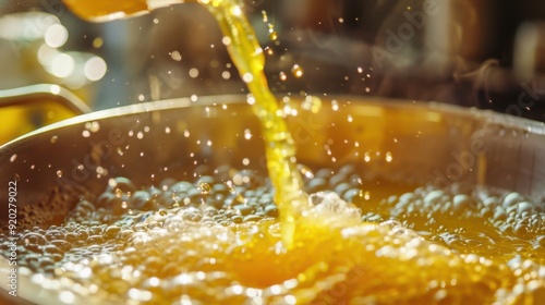 Clarifying: The process of removing impurities from liquids like butter or broth to produce a clear, refined product, commonly used for making clarified butter.
 photo