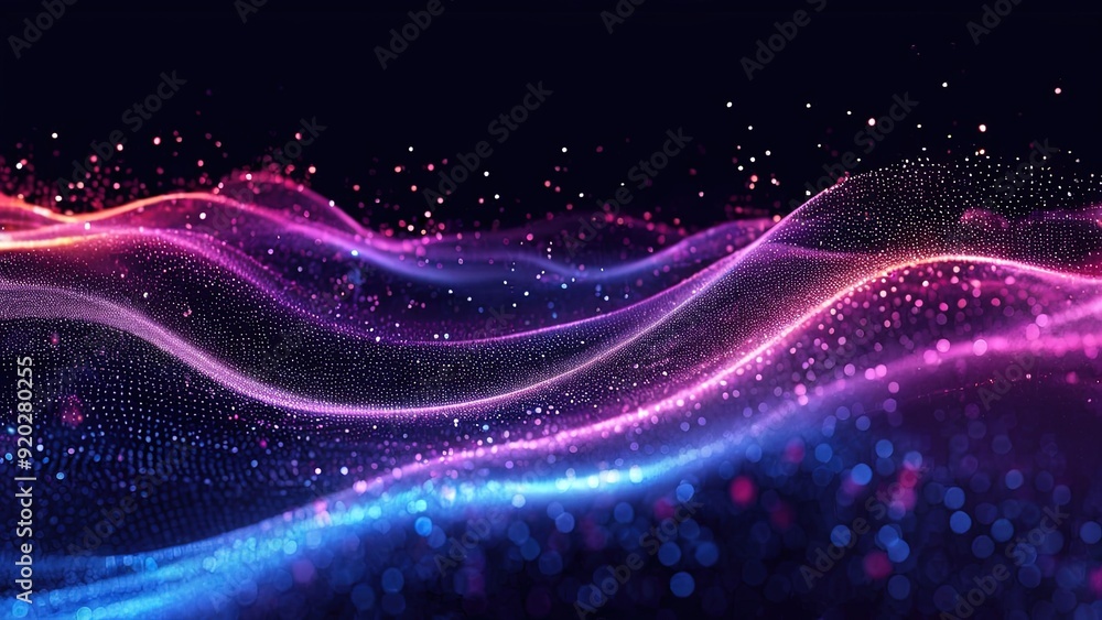Abstract Waving Particle Technology Background Design. Abstract wave moving dots flow particles, hi-tech and big data background design Abstract Waving Particle Technology Background Design. Abstract wave moving dots flow particles, hi-tech and big data background design