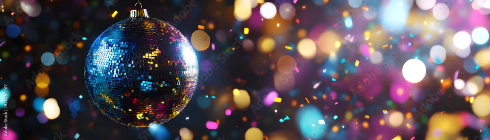 Disco Ball Ornament with Confetti - 3D Illustration Disco Ball Ornament with Confetti - 3D Illustration