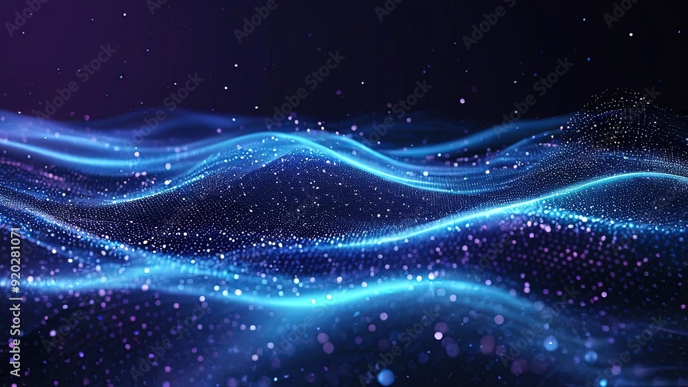 Abstract Waving Particle Technology Background Design. Abstract wave moving dots flow particles, hi-tech and big data background design Abstract Waving Particle Technology Background Design. Abstract wave moving dots flow particles, hi-tech and big data background design