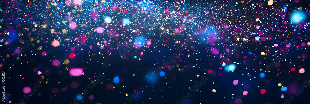 Abstract Background of Colorful Confetti and Glitter on Blue Abstract Background of Colorful Confetti and Glitter on Blue