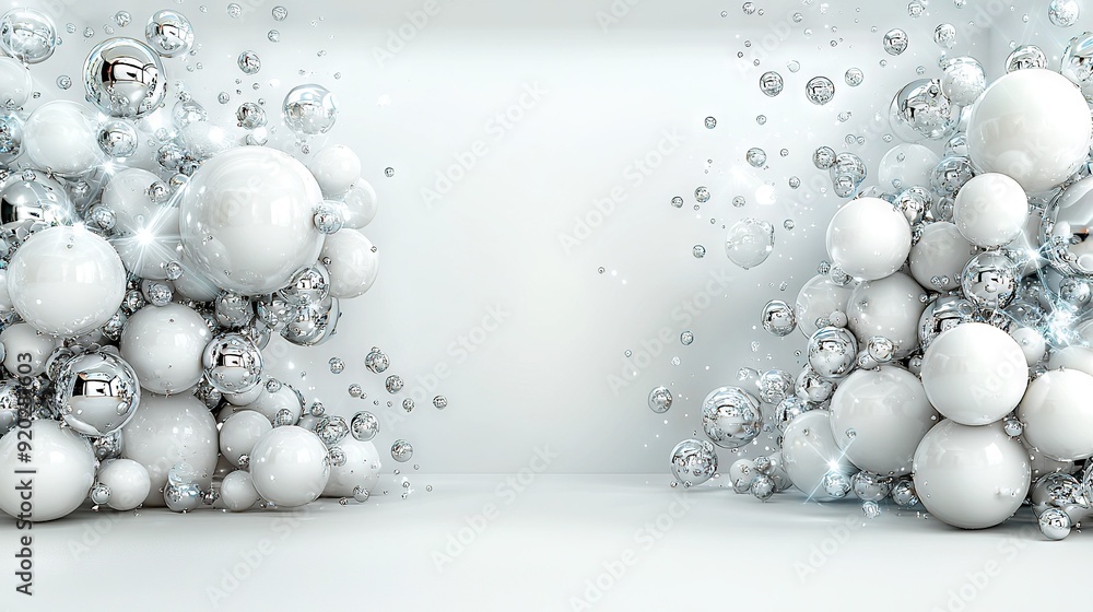 White ball cluster bobbing atop wall with bubble accents White ball cluster bobbing atop wall with bubble accents