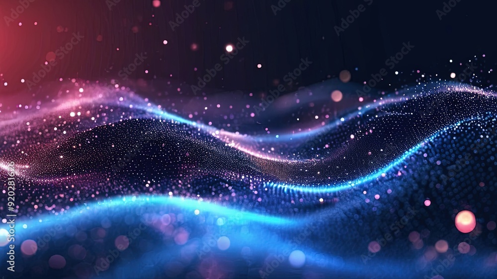 Abstract Waving Particle Technology Background Design. Abstract wave moving dots flow particles, hi-tech and big data background design Abstract Waving Particle Technology Background Design. Abstract wave moving dots flow particles, hi-tech and big data background design