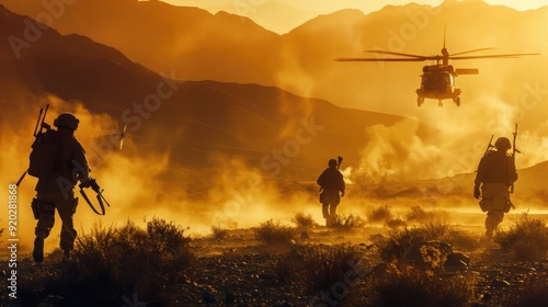 Silhouettes of Soldiers Against a Dramatic Sunset Sky
