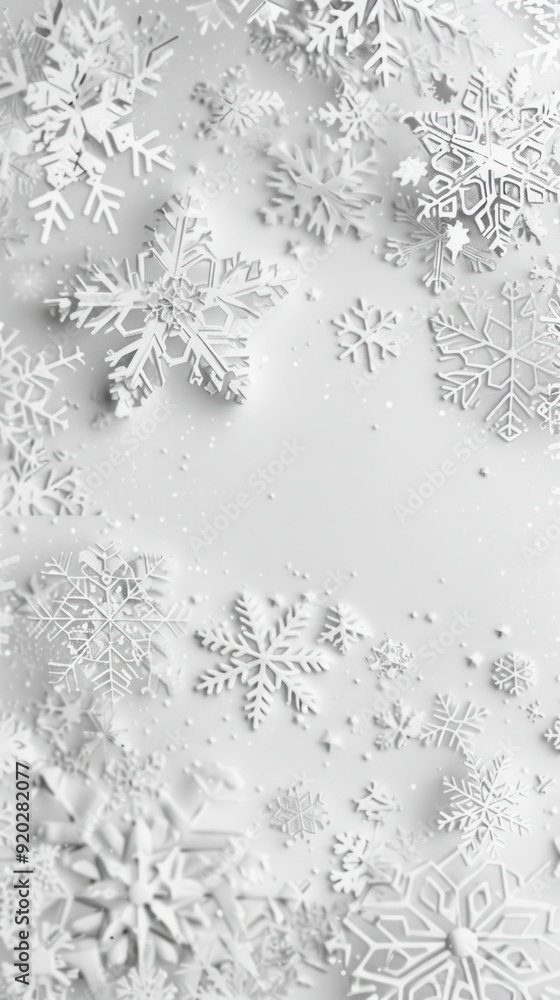 Obraz premium Winter Wonderland. A white background with high detailed snowflakes in a plain design.