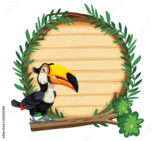 Tropical Toucan and Wooden Sign