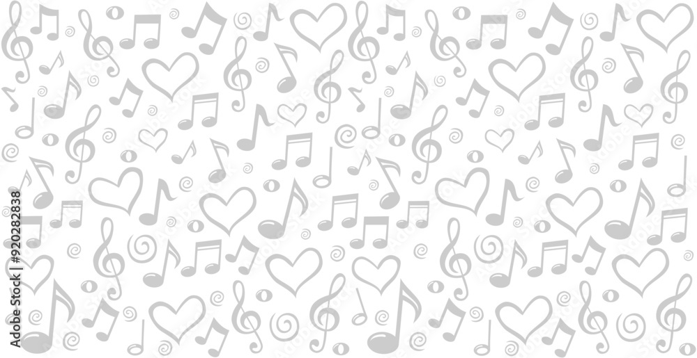 Music notes seamless pattern backdrop, Music note background, Seamless pattern texture design. Monochrome gray and white music note pattern. Horizontal posters, greeting cards, header, website. Vector Music notes seamless pattern backdrop, Music note background, Seamless pattern texture design. Monochrome gray and white music note pattern. Horizontal posters, greeting cards, header, website. Vector