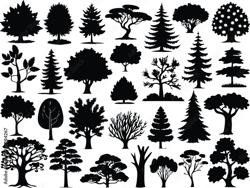 Fototapeta premium Vector Palm tree silhouette icons set