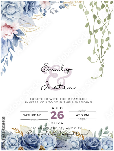 Purple Elegant Watercolor Wedding Invitation - 1