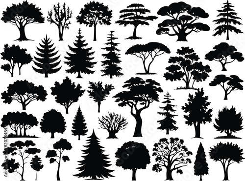Vector Palm tree silhouette icons set