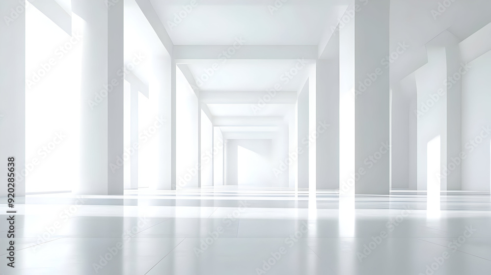 A spacious, minimalistic interior with white walls and bright lighting. A spacious, minimalistic interior with white walls and bright lighting.