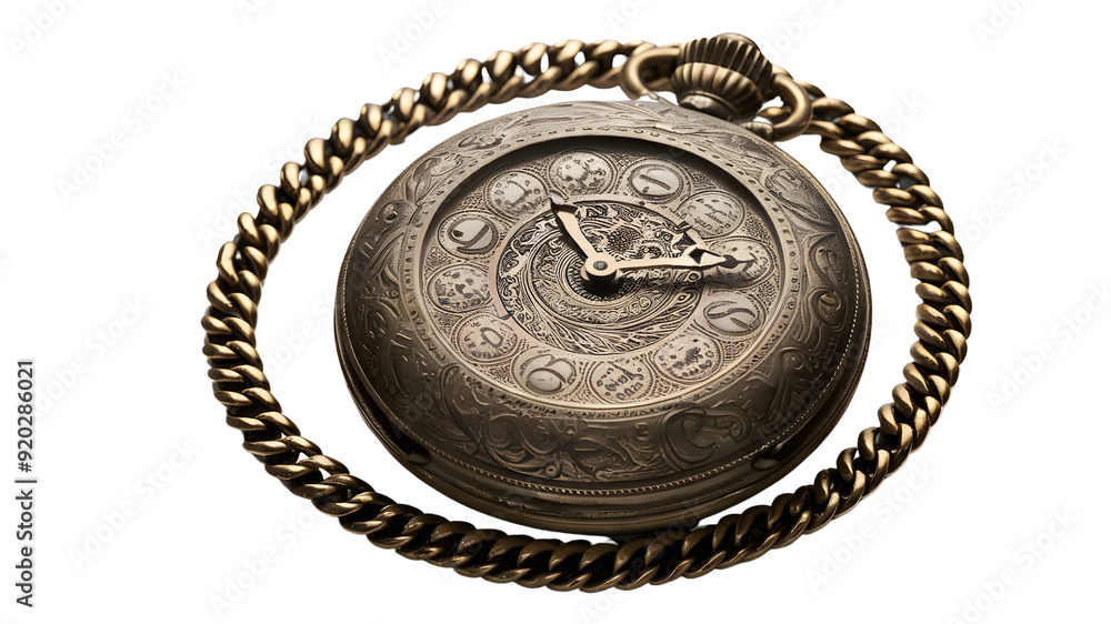 Realistic antique pocket watch with gold chain on isolated background. Realistic antique pocket watch with gold chain on isolated background.