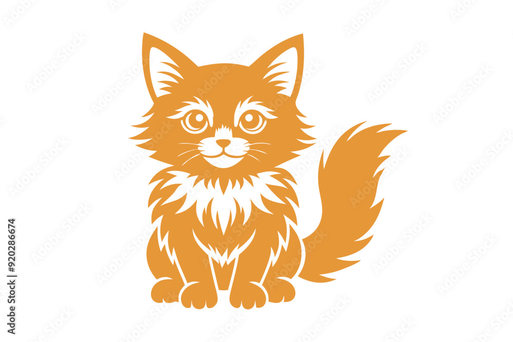 Obraz premium Flat Illustration of Cute Cat Mascot - Kawaii Cartoon Vector, Black Silhouette, Geometric Line Art, Abstract Full Body & Face Clipart