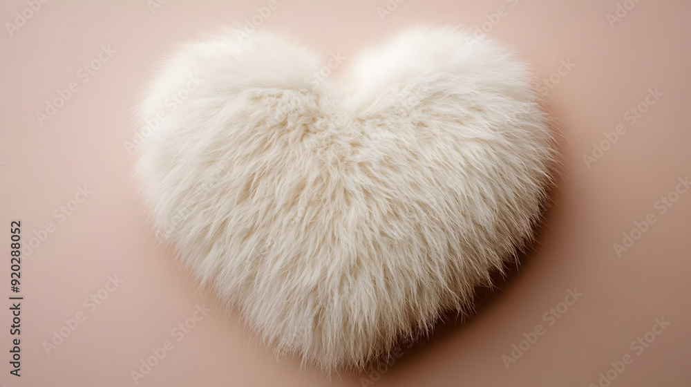 A fluffy heart-shaped cushion in a soft color on a light background. A fluffy heart-shaped cushion in a soft color on a light background.