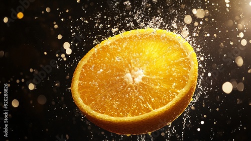 Fresh Orange Slice Splashing in Water