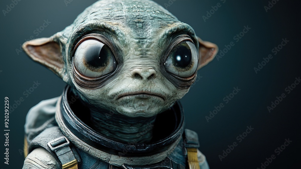 Quirky Cartoon Alien in Space Suit with Oversized Eyes Making Comical Face Expression Quirky Cartoon Alien in Space Suit with Oversized Eyes Making Comical Face Expression