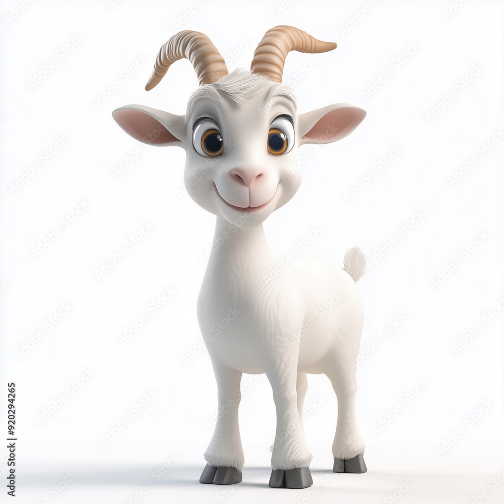 Cheerful Cartoon Goat Character on White Background Cheerful Cartoon Goat Character on White Background