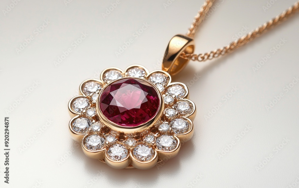 Luxurious Gold Pendant with Ruby and Diamonds Sparkling Elegance Luxurious Gold Pendant with Ruby and Diamonds Sparkling Elegance