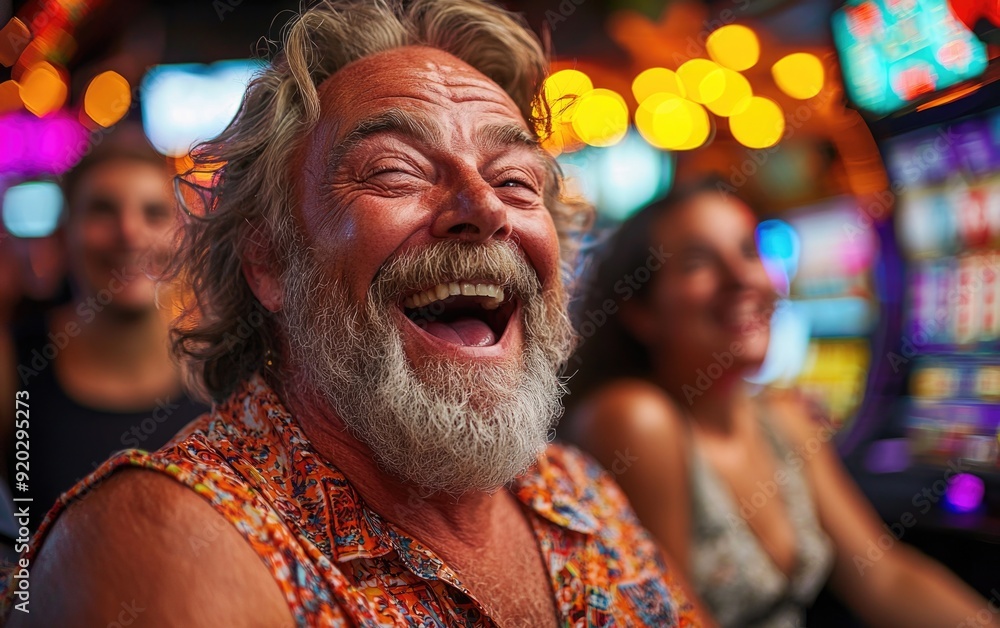 Joyful Casino Players Celebrating Big Jackpot Win at Slot Machine Joyful Casino Players Celebrating Big Jackpot Win at Slot Machine