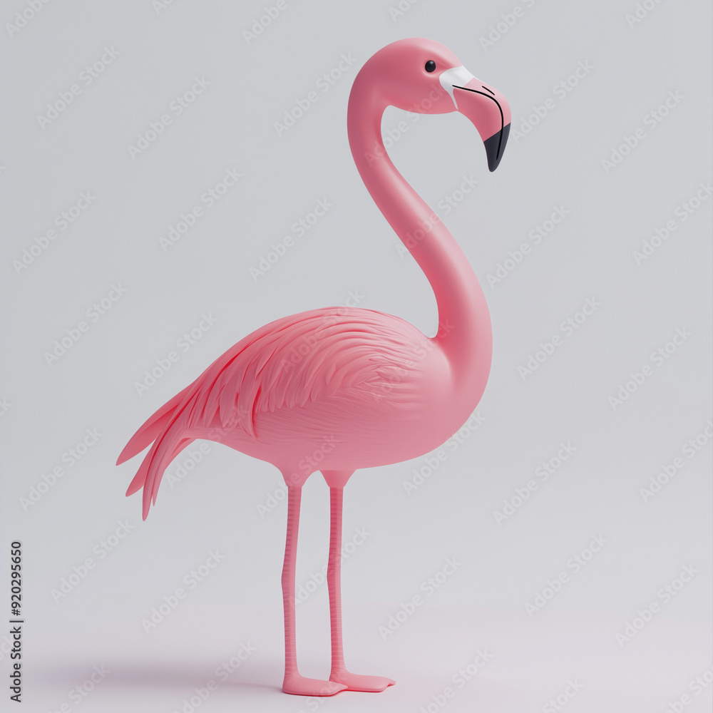 Fototapeta premium Cute Pink Flamingo Toy on a White Background
