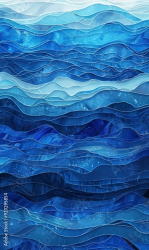 A digital illustration depicting a calming texture of stylized blue waves. Generate Ai