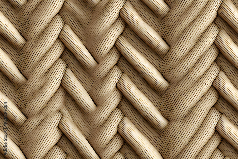 Obraz premium Seamless Macro Wool Weave Fabric Textile Knitted Pattern Design of Interwoven Rope Flat Texture. Yarn Store Background for Packaging, Banner, Decor, Wrap, Fashion, Accessories, Web, and Social