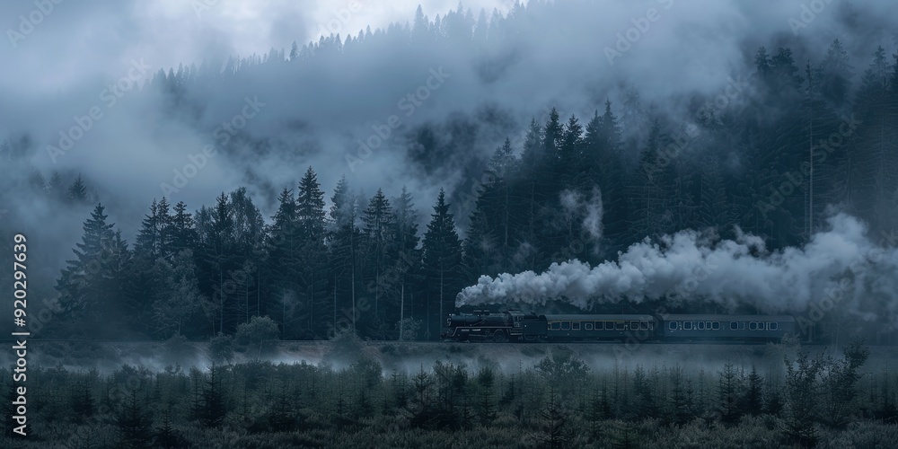 Steam Train Through Misty Mountains Steam Train Through Misty Mountains