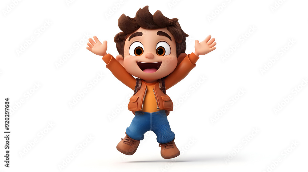 A cheerful animated boy character with a backpack, expressing excitement and joy. A cheerful animated boy character with a backpack, expressing excitement and joy.
