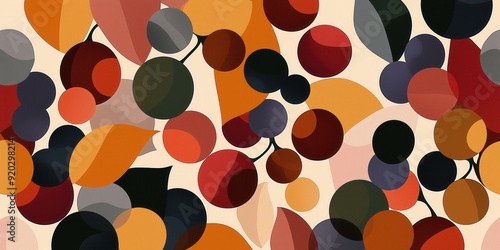 Abstract autumn grapes illustration with geometric shapes in warm colors