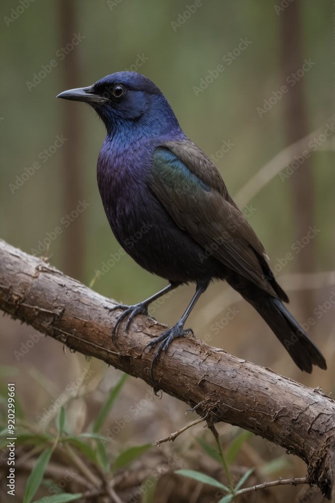 Vibrant Common Grackle Perched on a Branch Vibrant Common Grackle Perched on a Branch