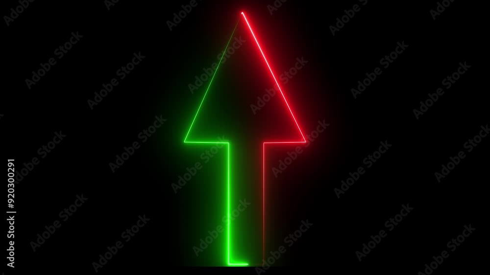 Neon glowing green and red color up arrow direction icon on black background animation Neon glowing green and red color up arrow direction icon on black background animation