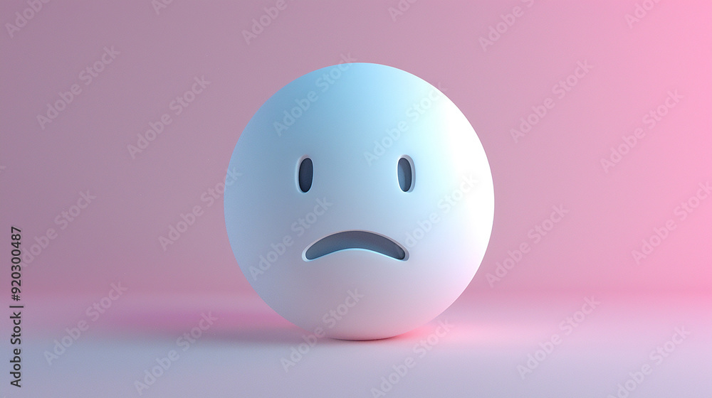 Fototapeta premium a digital white face emoticon with expression 3d render on pink background