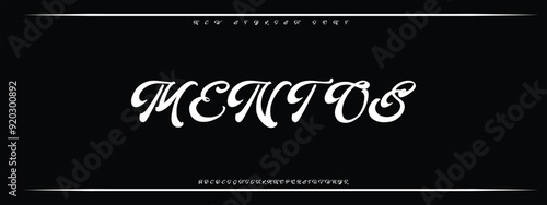 MENTOS, Sports minimal tech font letter set. Luxury vector typeface for company.