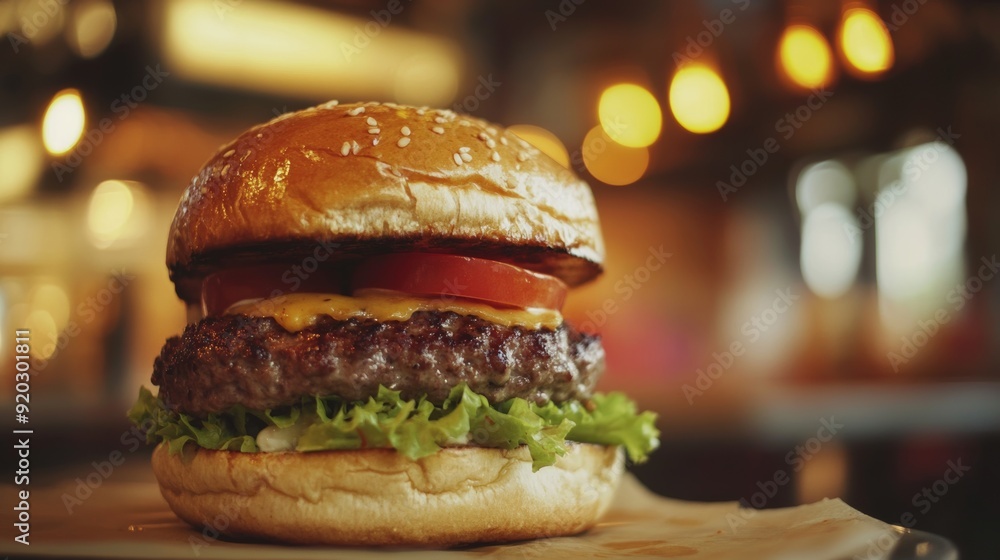 Juicy Hamburger on a Plate, Perfect for a Tasty Meal Generative AI Juicy Hamburger on a Plate, Perfect for a Tasty Meal Generative AI