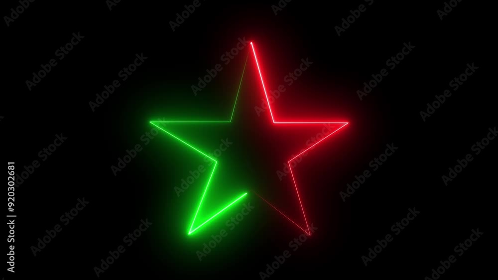 Neon glowing red and green color star animation icon on black background Neon glowing red and green color star animation icon on black background