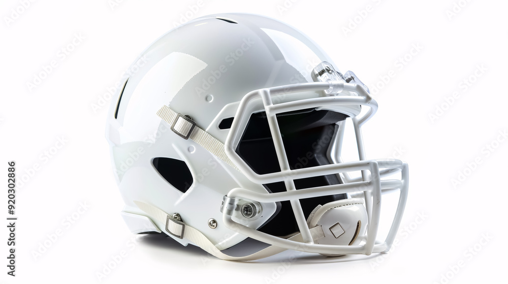 Fototapeta premium A generic white football helmet for American football, symbolizing safety and protection, isolated on a white background.