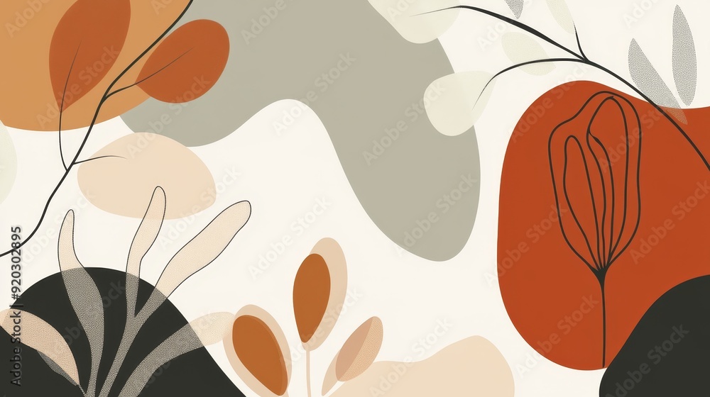 Fototapeta premium A modern abstract design featuring organic shapes and lines in warm earthy tones.