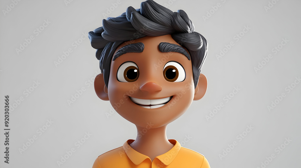 A cheerful animated boy with a friendly smile, wearing an orange shirt. A cheerful animated boy with a friendly smile, wearing an orange shirt.
