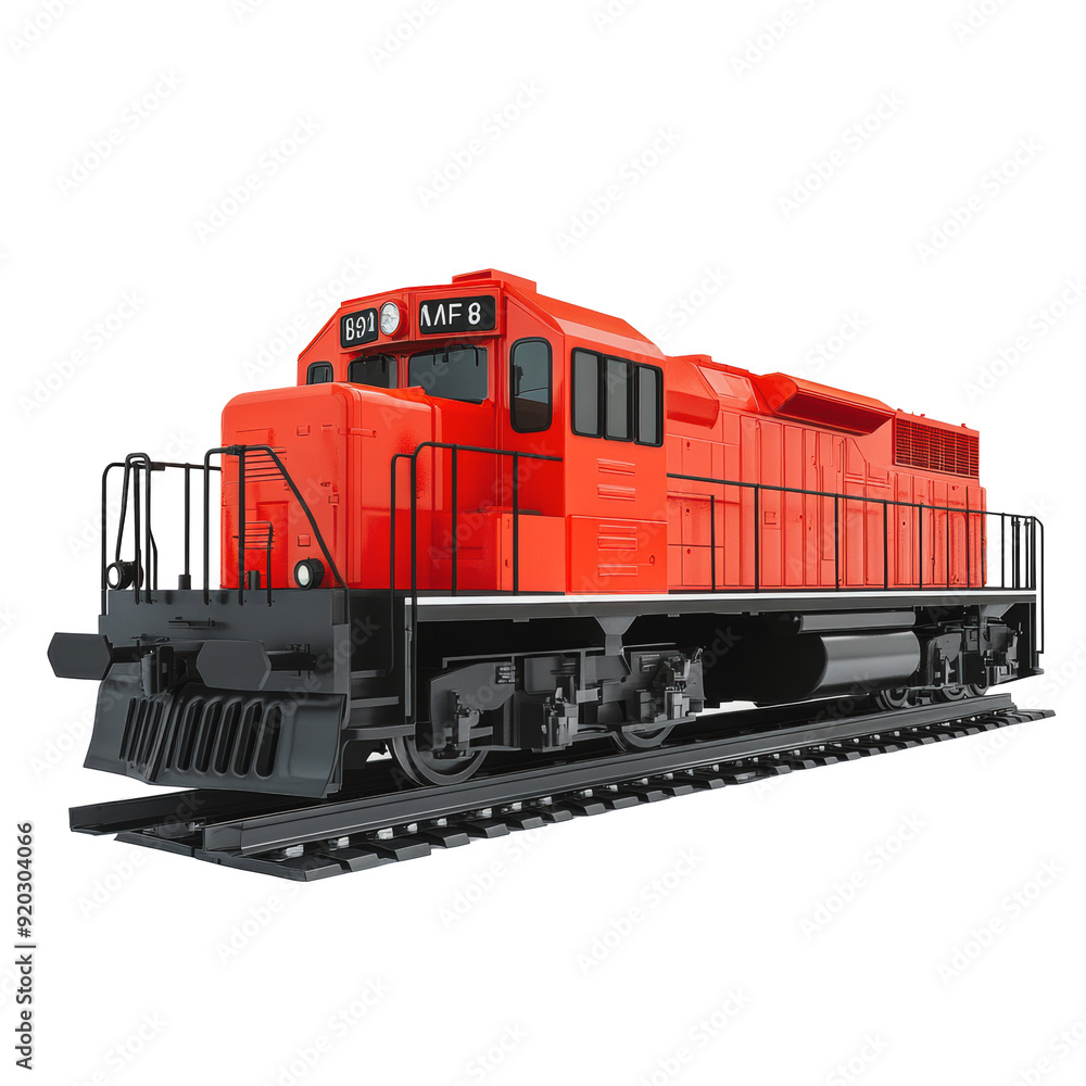 PNG Bright red diesel locomotive on railway tracks PNG Bright red diesel locomotive on railway tracks